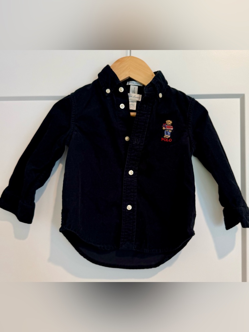 Polo by Ralph Lauren button down black corduroy collar shirt 18 months